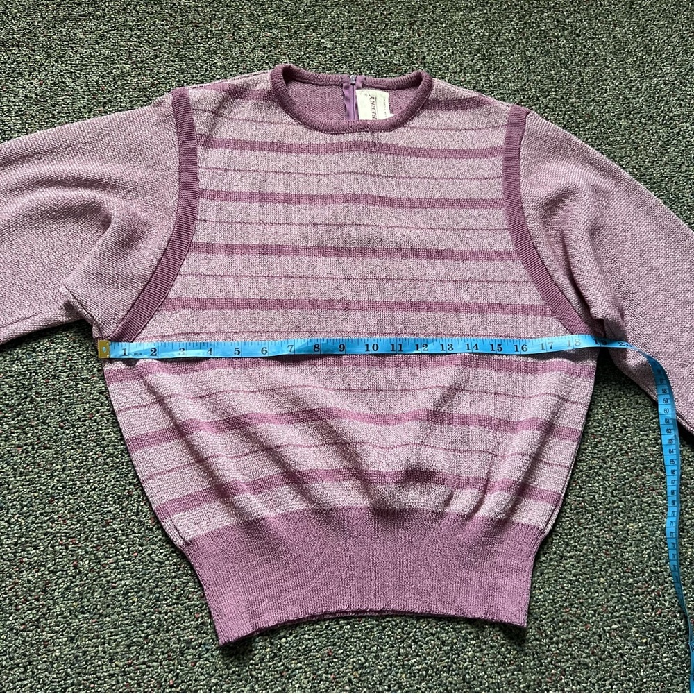 Vintage Pastel Purple Balloon Sleeve Striped Relaxed Fit Knit Modest Sweater M - Picture 15 of 16